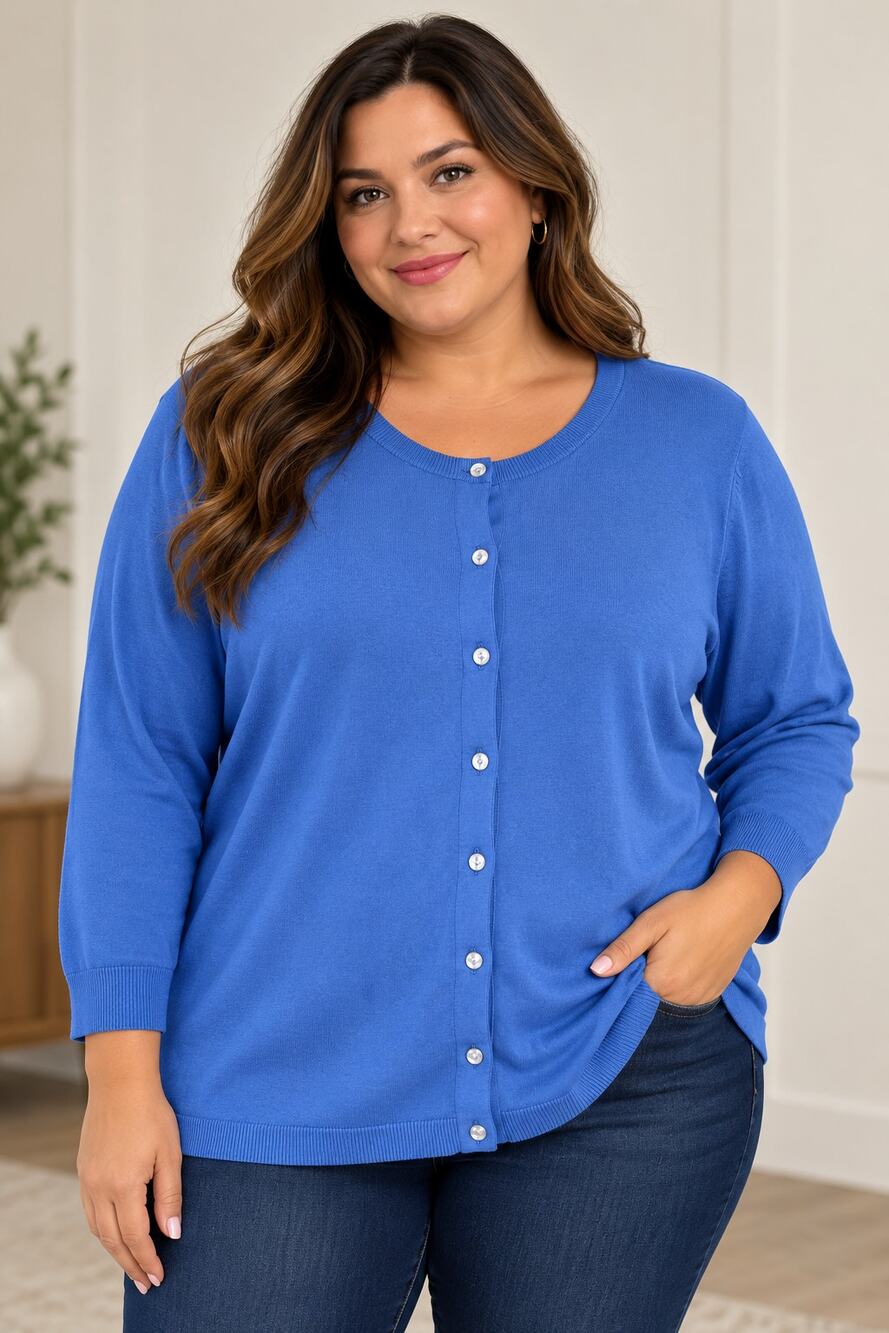 Lands’ End Plus 3X Blue Button Front Cardigan Sweater 24W 26W